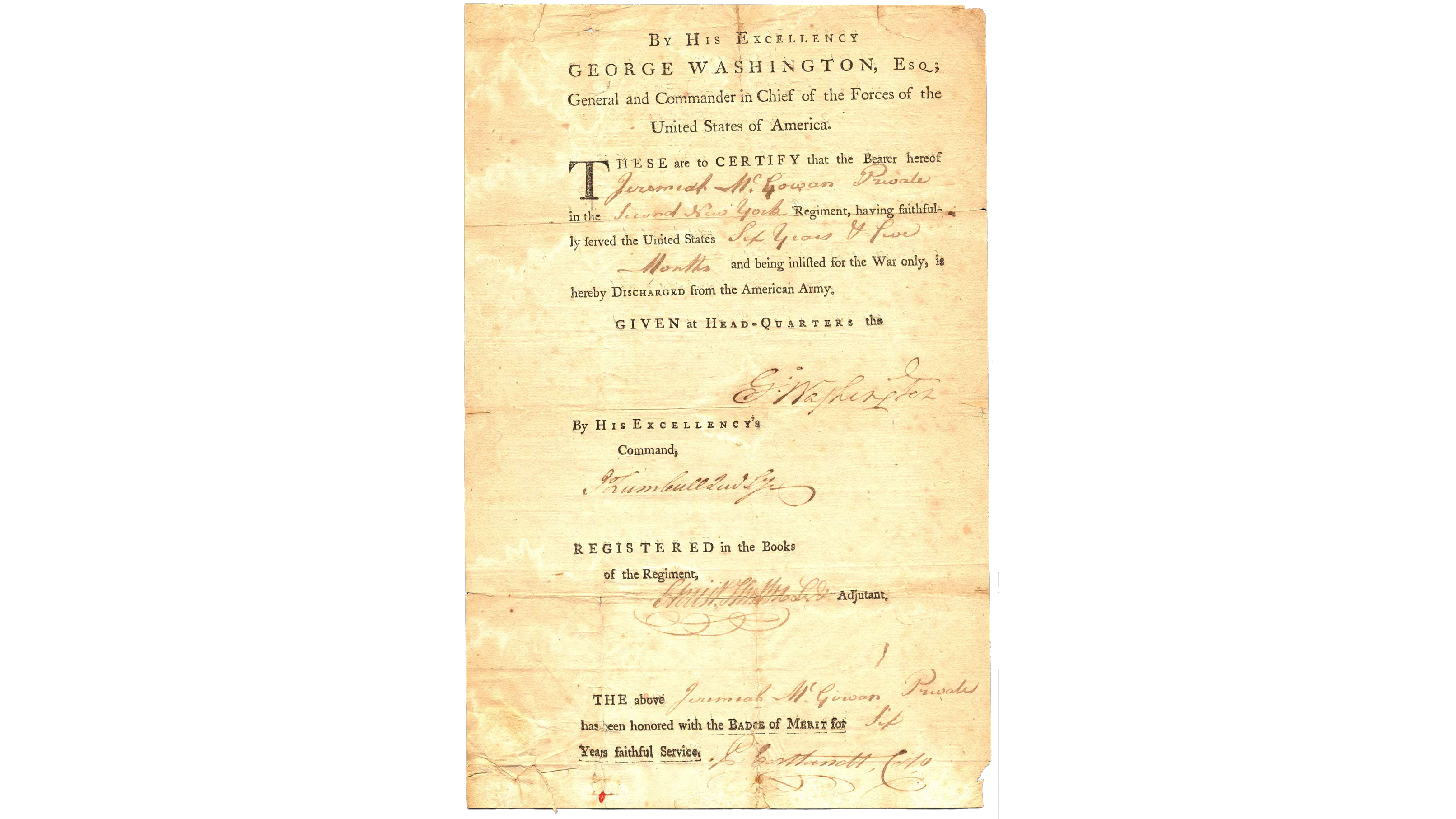 Image 092320 16x9 Continental Army Discharge Collection 1783 Militarydischarge