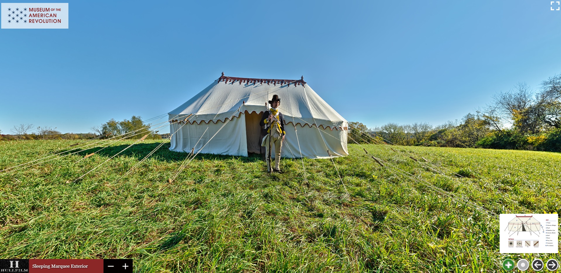 Photo of the exterior view of the sleeping marquee of Washington's field headquarters tent