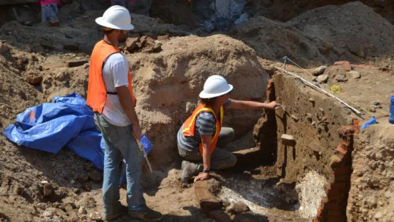 A photo of the Archaeological dig site at location of Museum of American Revolution (circa 2014)