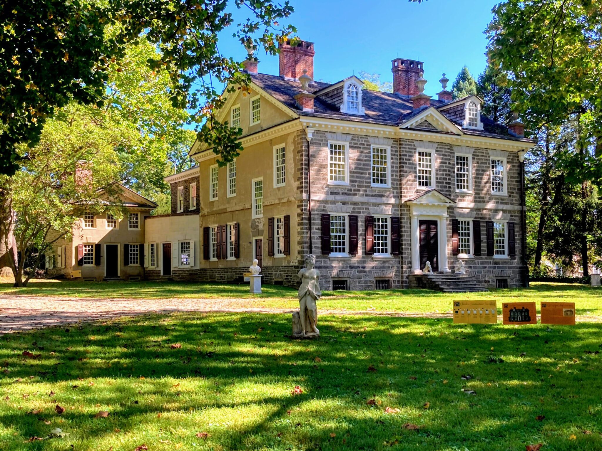 This image shows the stone structure of Cliveden, also known as the Chew House, in Germantown.
