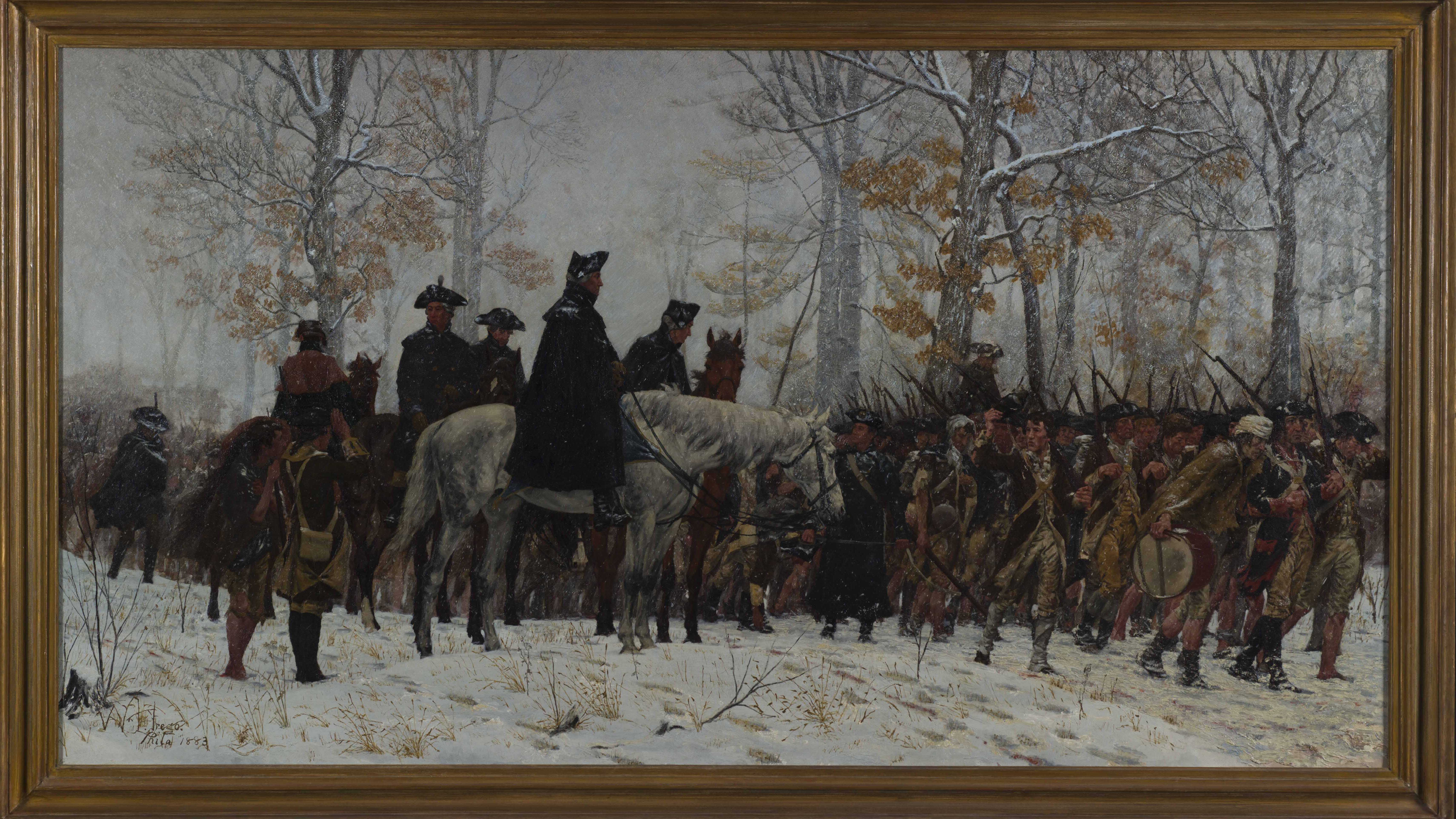 A painting by William Trego of the Revolutionary Army's march to Valley Forge