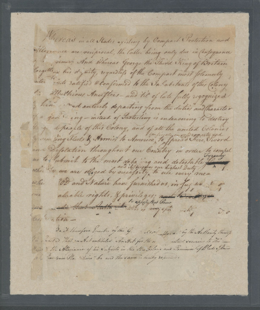 An image of the Rhode Island Act Repealing Allegiance to Great Britain