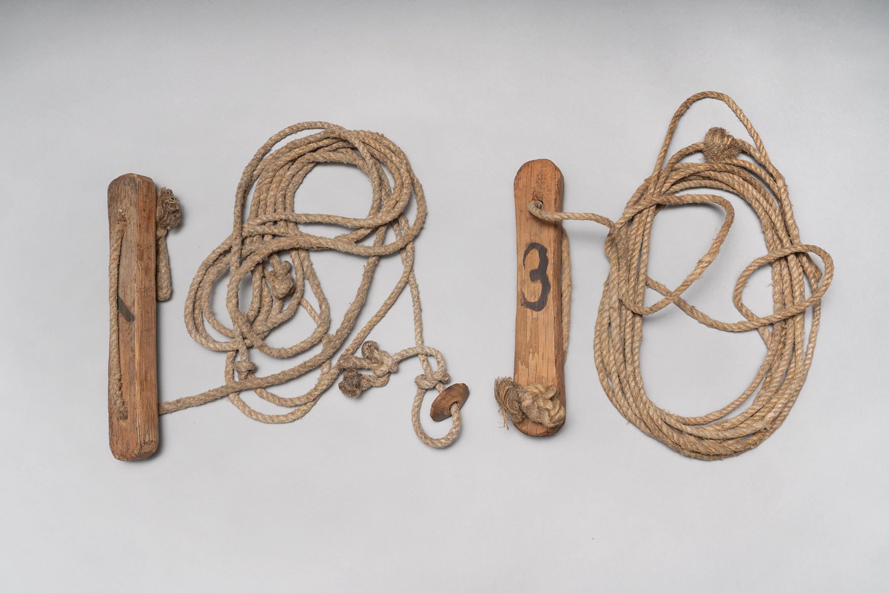 Wooden tensioners and hemp ropes used to erect George Washington's headquarters tent during the Revolutionary War.