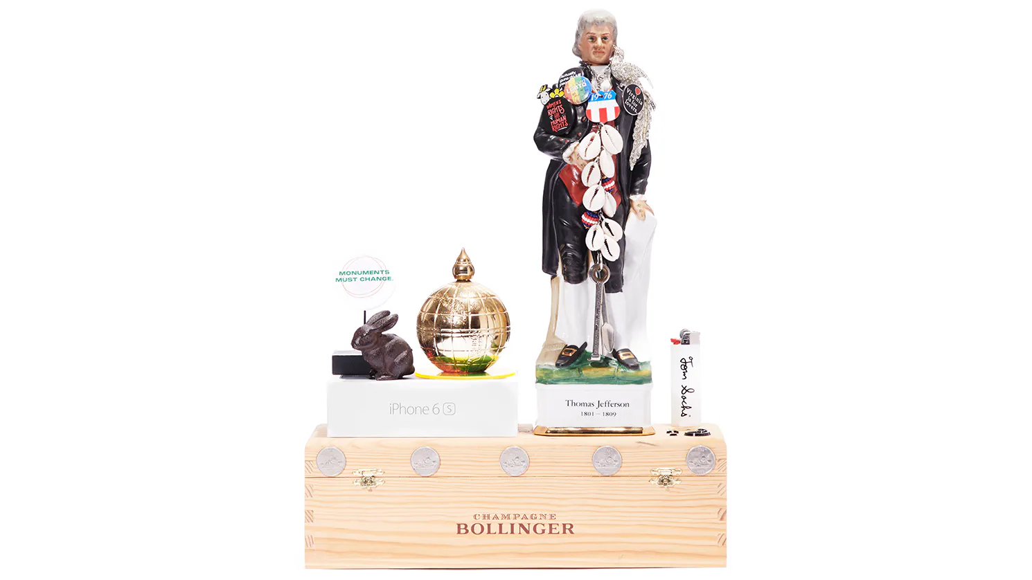 Thomas Jefferson whiskey decanter recontextualized as contemporary art by artist John Y Wind.