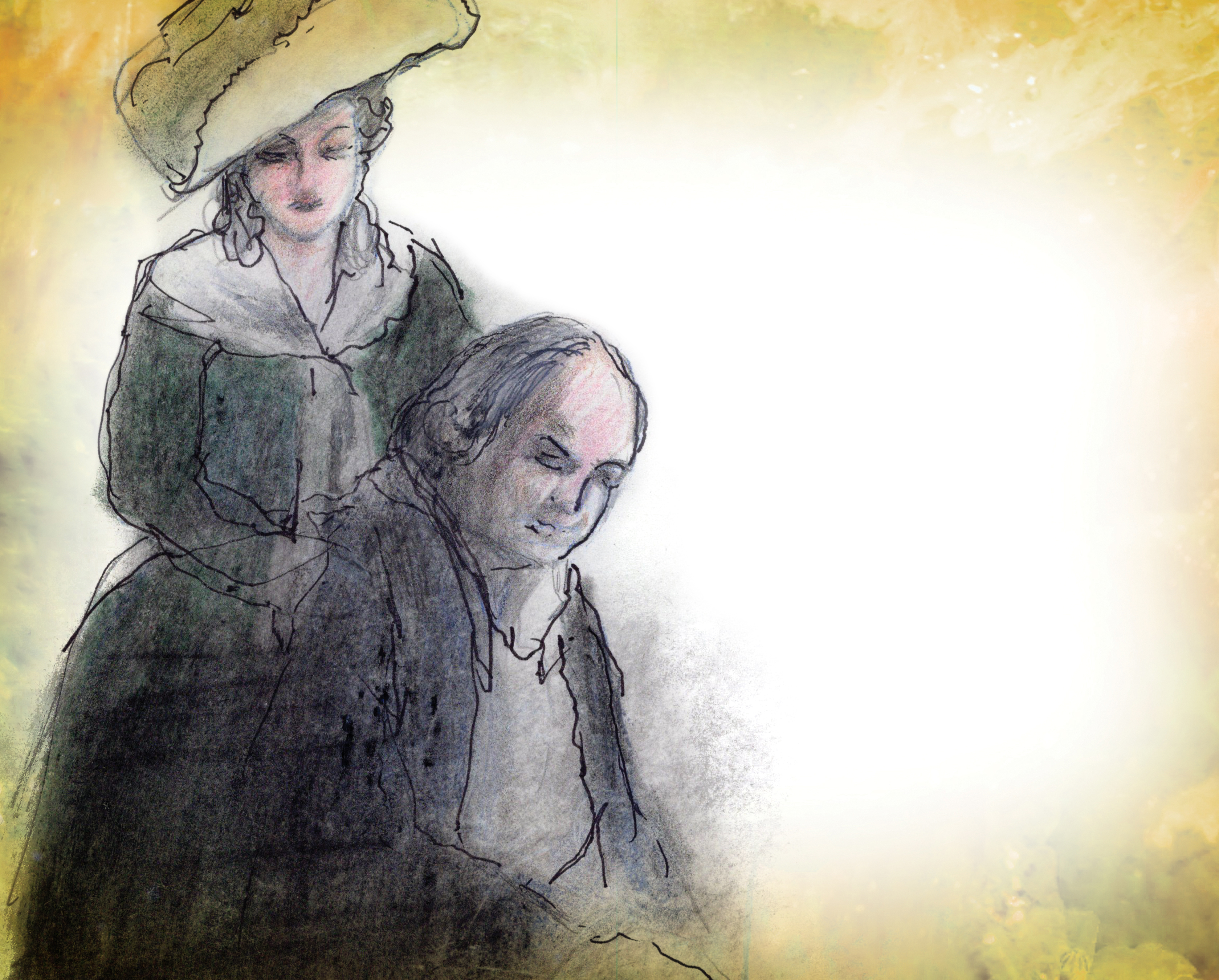 An illustration of Abigail Adams embracing John Adams.