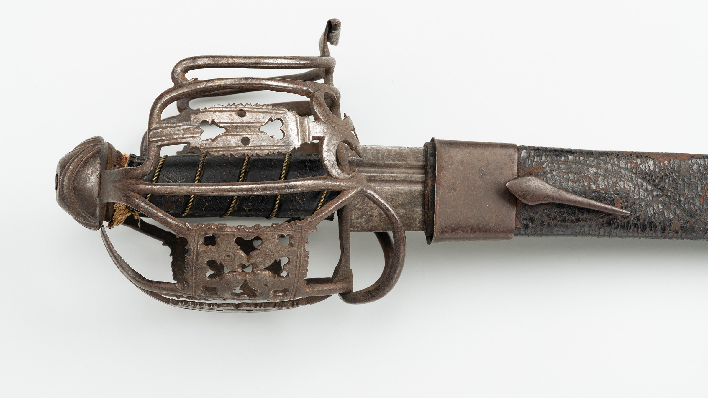 Detail view of the basket shaped hilt on James Grant's backsword.