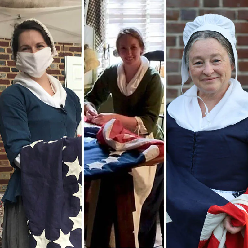 Betsy Ross House True Colours Flag makers Elise D'Avella, Jennifer Gray, and Carol Spacht