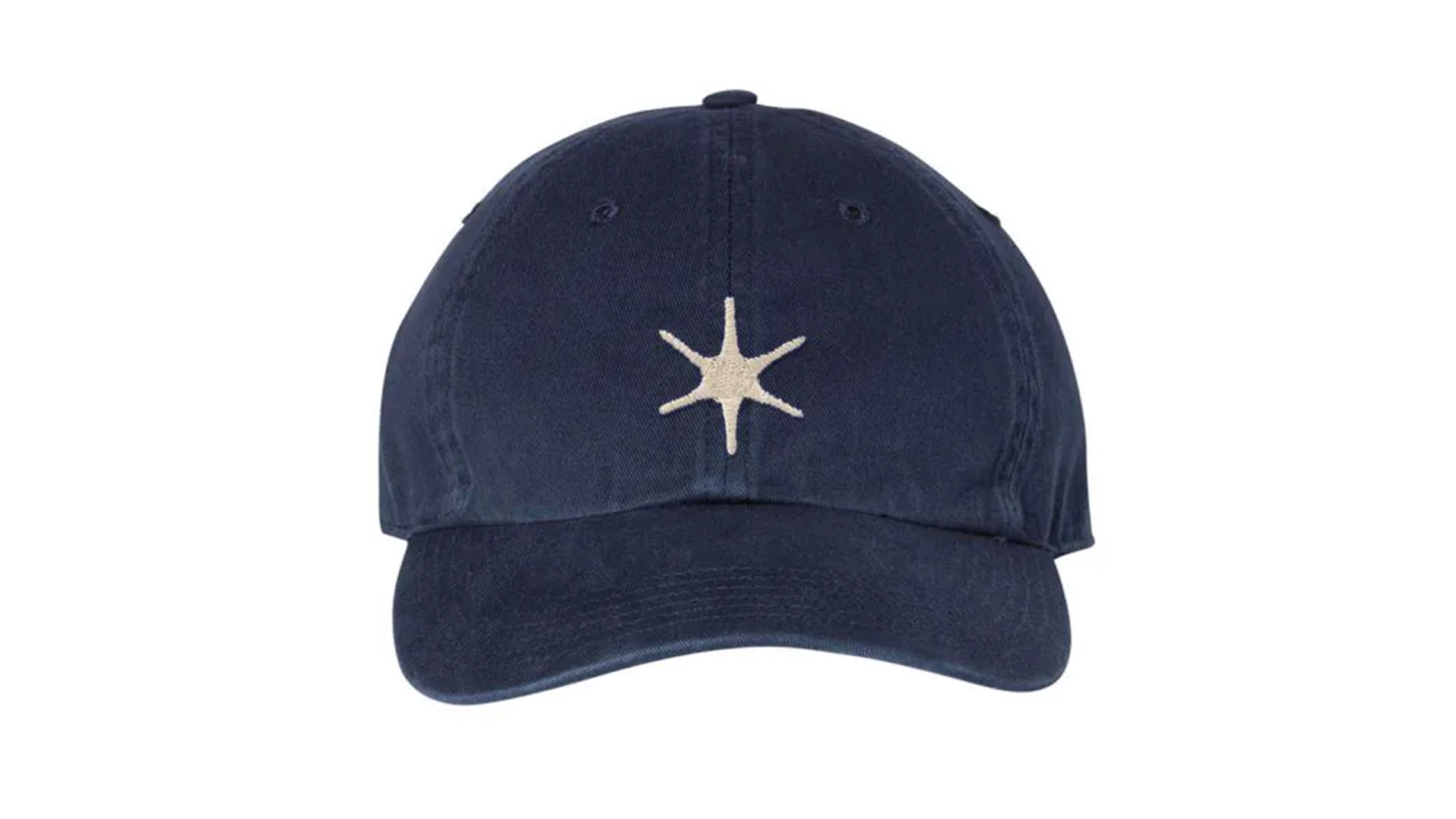 A navy blue cap with an embroidered white six-pointed star