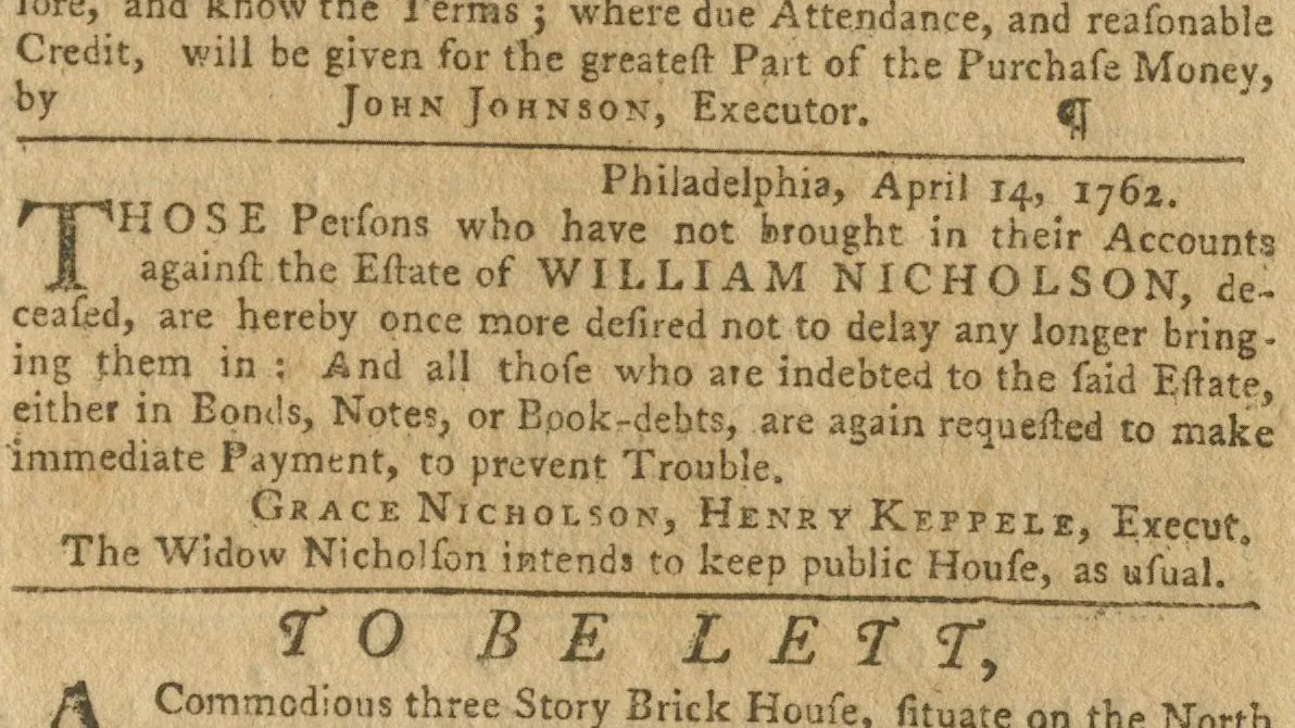 Photo of Grace Nicholson's Advertisement placed in the PA Gazette