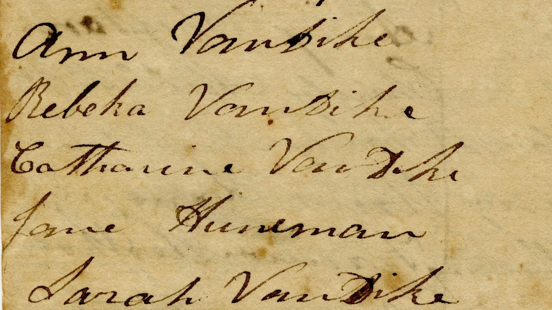 Photo of VanDike women's names listed on 1801 Montgomery Township poll list