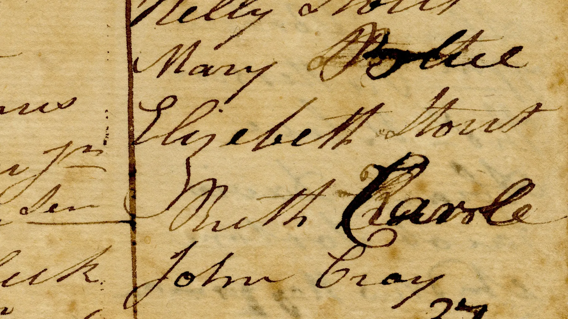 Photo of Ruth Carle's name listed on 1801 Montgomery Township poll list