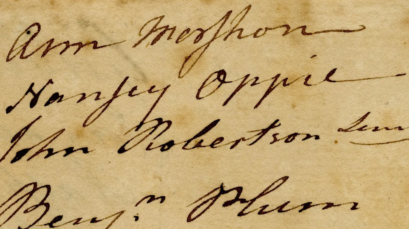 Photo of Nancy Oppie's name listed on 1801 Montgomery Township poll list