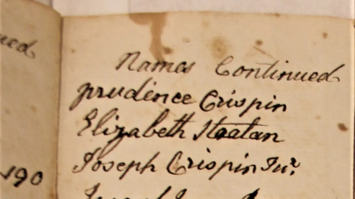 Photo of Prudence Crispin's name listed on October 1803 poll list from UPN Township