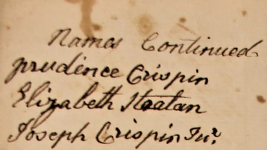 Photo of Prudence Crispin's name listed on October 1803 poll list from UPN Township