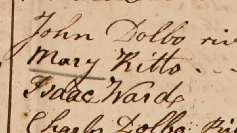 Photo of Mary Kitts's name listed on October 1802 poll list from UPN Township