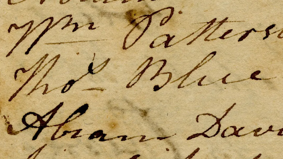 Photo of Thomas Blue's name listed on 1801 Montgomery Township poll list