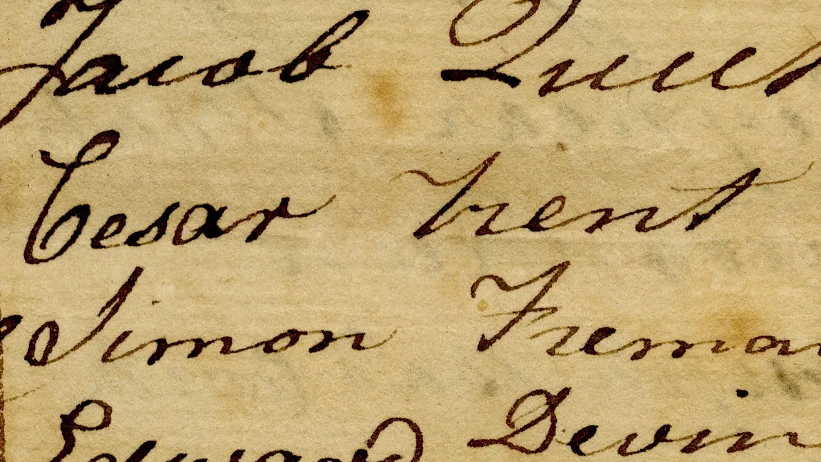 Photo of Ceasar Trent's name listed on 1801 Montgomery Township poll list