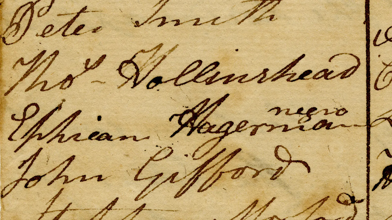 Photo of Ephraim Hagerman's name on 1801 poll list